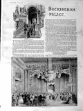 Original Old Antique Print 1887 Buckingham Palace Prince Consort Throne Queen
