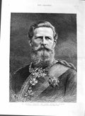 Original Old Antique Print 1887 Portrait Imperial Highness Crown Prince Germany