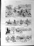 Original Old Antique Print 1887 Rotten Row Simla Hooroosh Horses Madrassee 19th