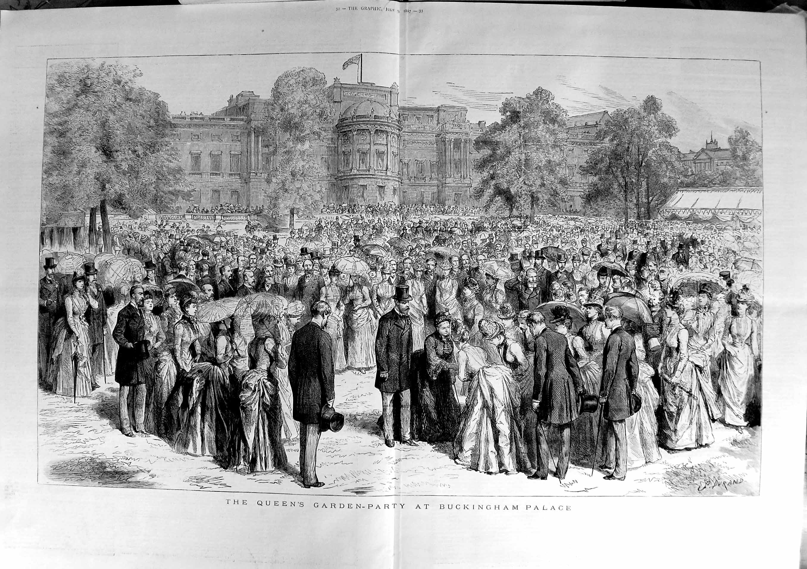 Original Old Antique Print 1887 Queen Garden Party Buckingham Palace London 0