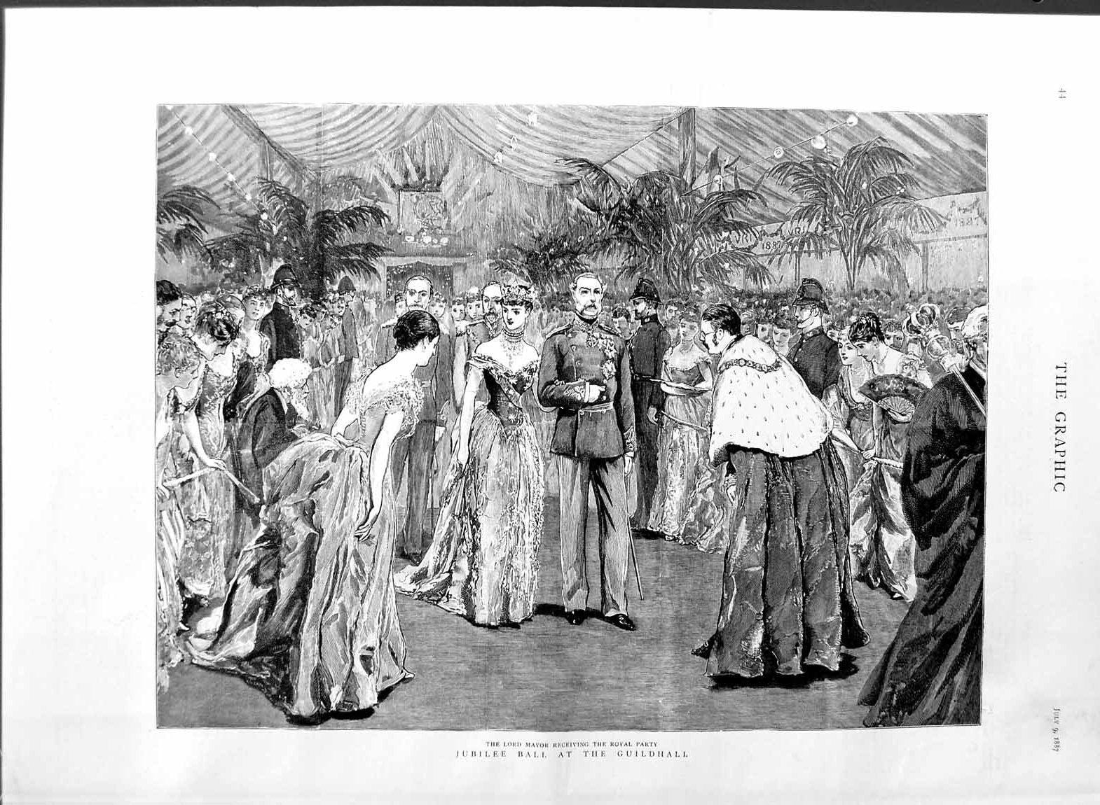 Antique Old Print *3102 1887 Jubilee Ball Guildhall Lord Mayor Royal Party