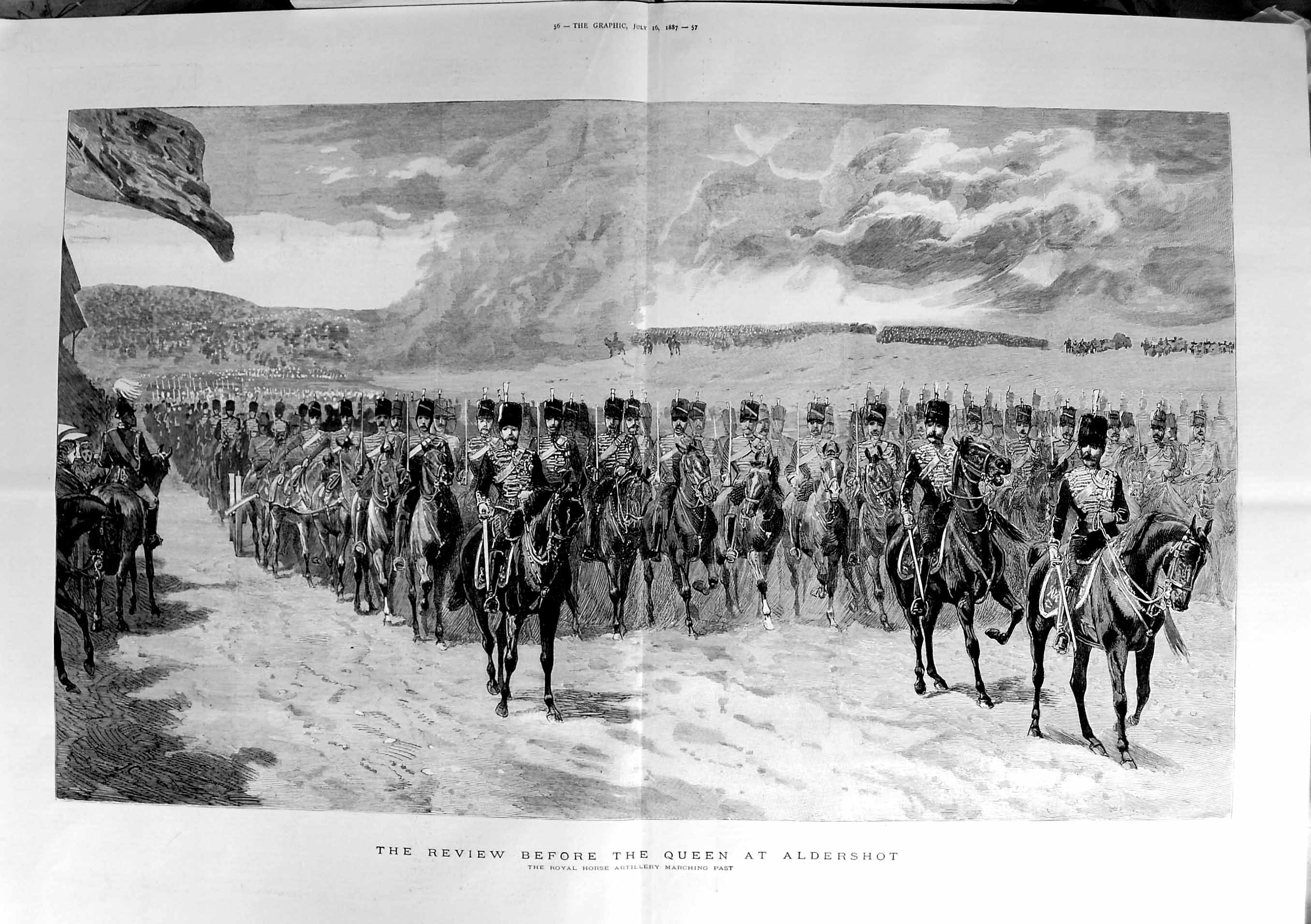 Original Old Antique Print 1887 Queen Aldershot Review Siers Horse Artillery 0