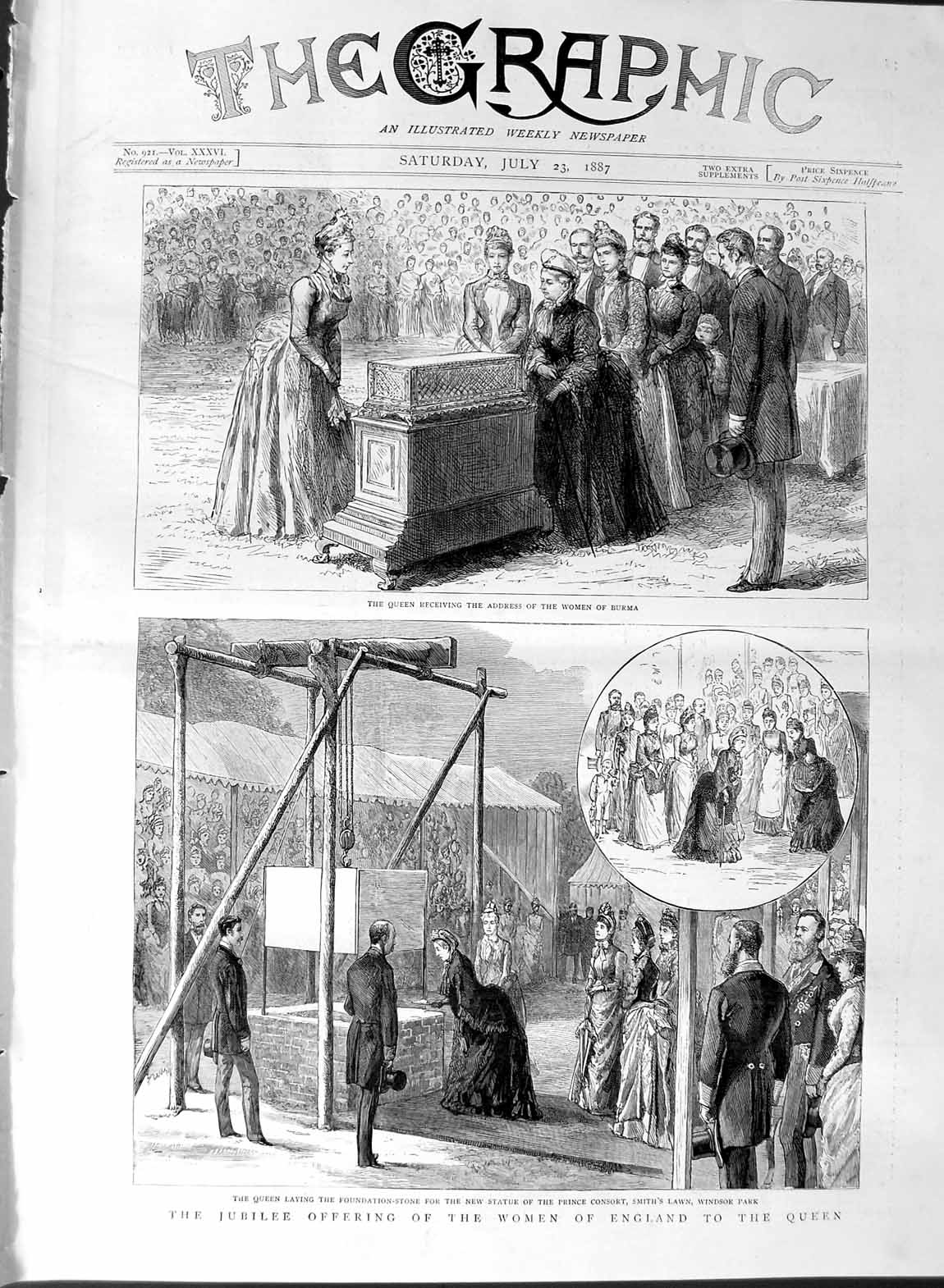 Old Antique Print 1887 Queen Jubilee Women Burma Windsor Park Smith Lawn 19th