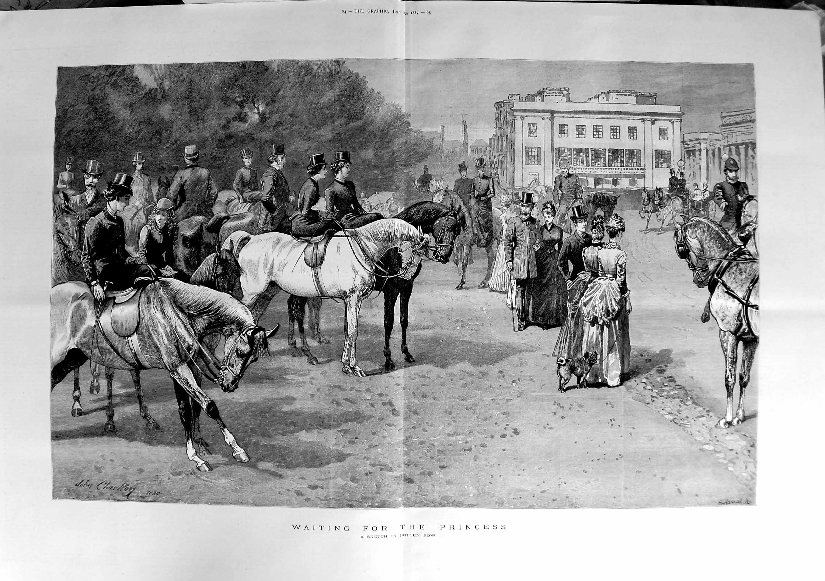 Antique Old Print 1887 Scene Rotten Row Ladies Men Horses Street Fine Art 0 19th
