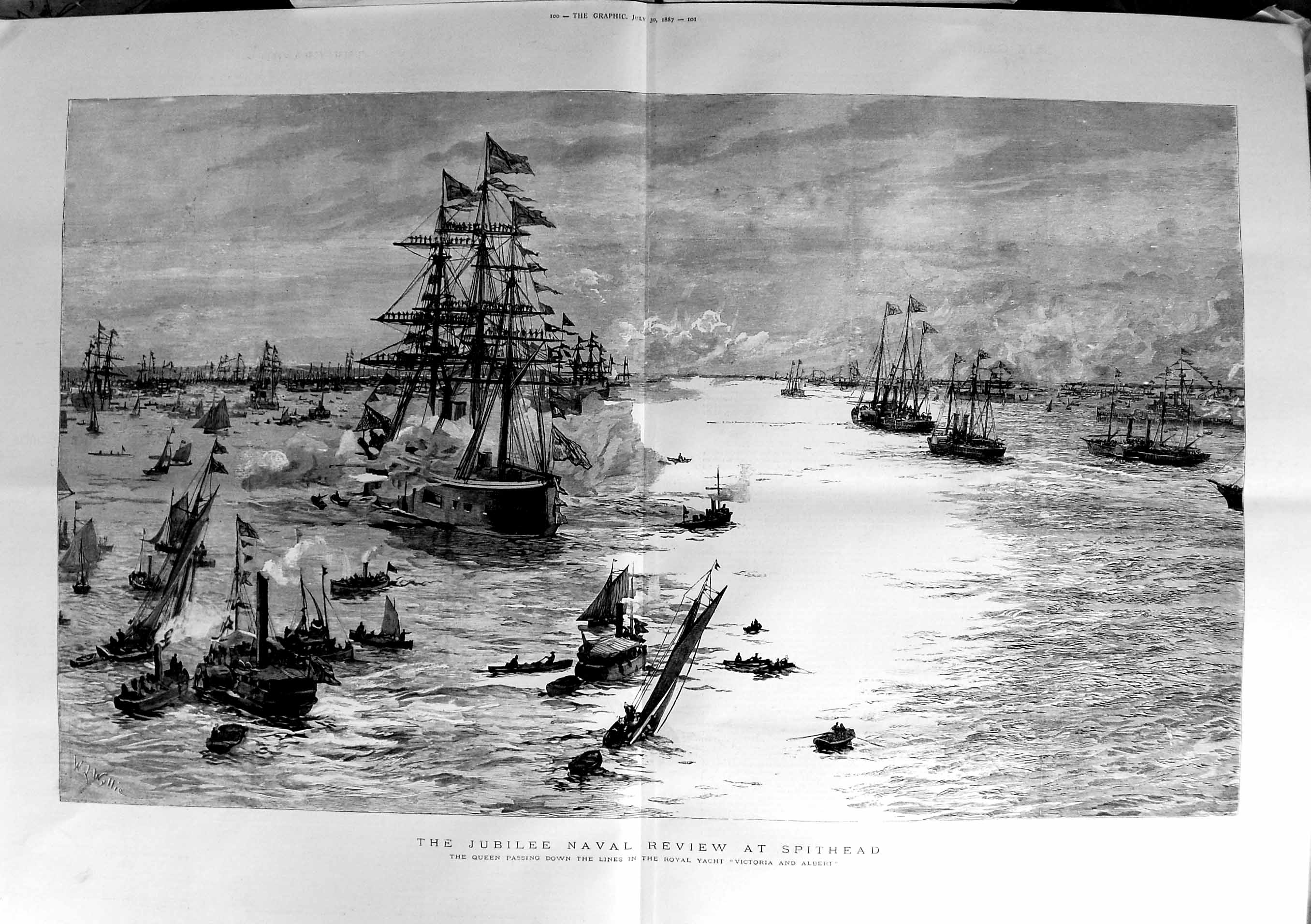 Old Antique Print 1887 Jubilee Naval Spithead Queen Victoria Albert Ship 0 19th