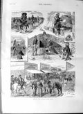 Original Old Antique Print 1887 Texas Cow Boys Horses Prairie Kitchen Mexicans
