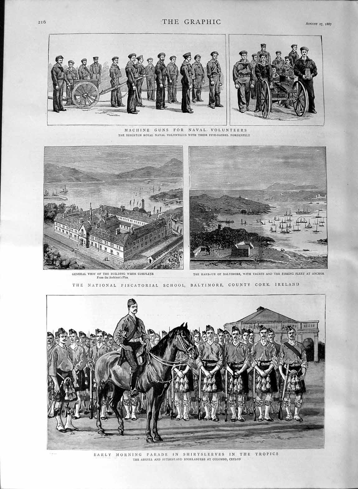 Old Antique Print 1887 Argyll Highlanders Ceylon Ireland Baltimore Navy 19th