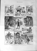 Old Antique Print 1887 Field Naturalists Wind Rain Umbrellas Countryside 19th