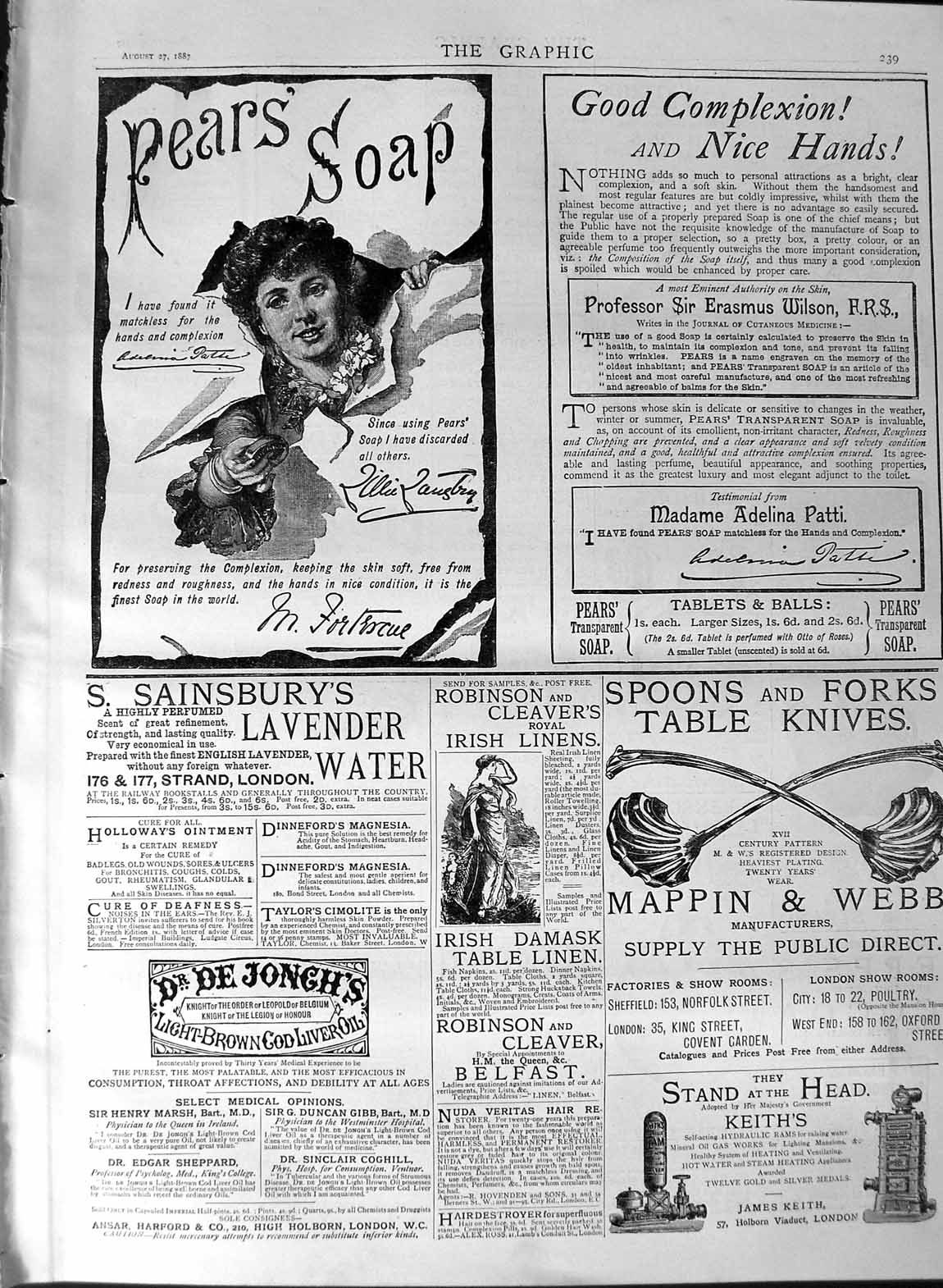 Old Antique Print 1887 Advertisment Pears Soap Mappin Web Lavender Water 19th