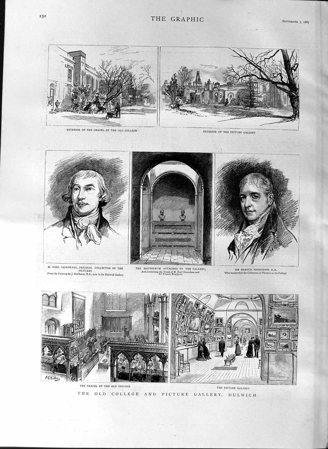 Original Old Antique Print 1887 College Dulwich Desenfans Bourgeois Ma Victorian