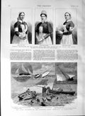 Old Antique Print 1887 Pleasure Yacht Monarch Ilfracombe Nurses Red Cross 19th