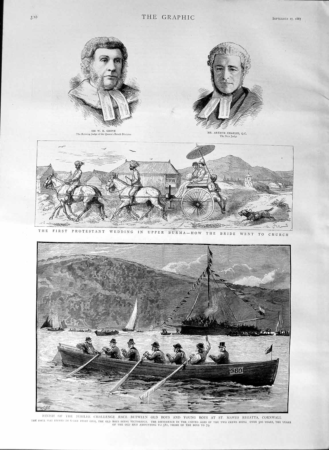 Old Antique Print 1887 Grove Charles Burma Wedding Mawes Regatta Cornwall 19th