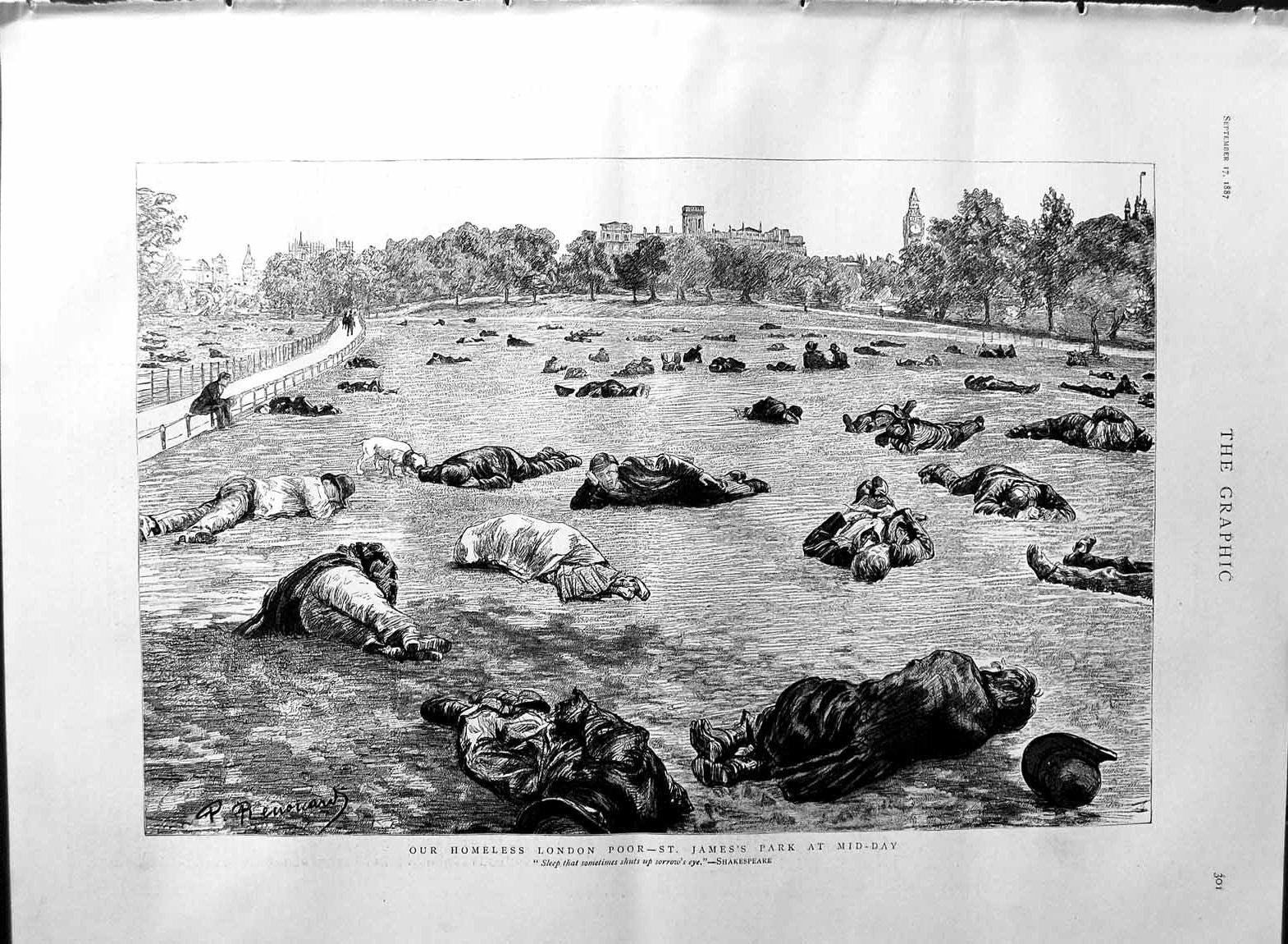 Original Old Antique Print 1887 Homeless London Poor People St. James'S Par 19th