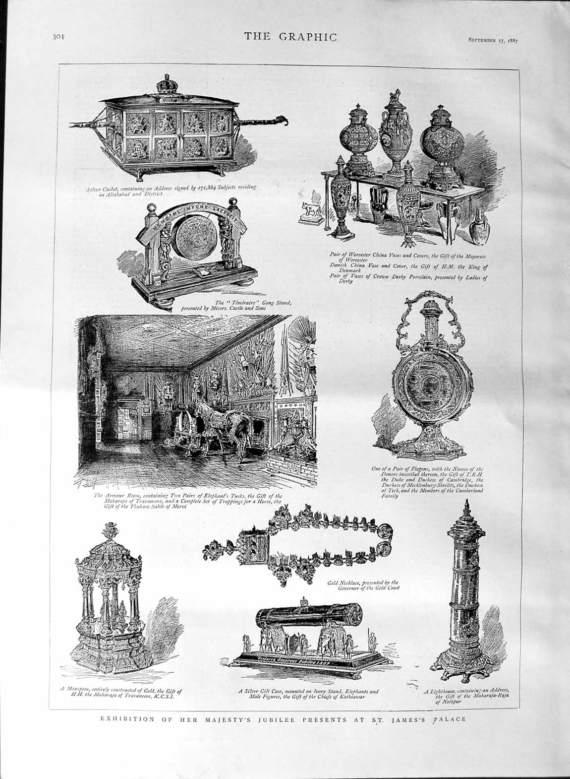 Old Antique Print 1887 Majesty Queen Jubilee Presents St. James'S Palace 19th