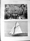 Original Old Antique Print 1887 American Sloop Yacht Volunteer Bulgaria 19th