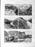 Original Old Antique Print 1887 Canada Pacific Railway Fraser River China Bluff