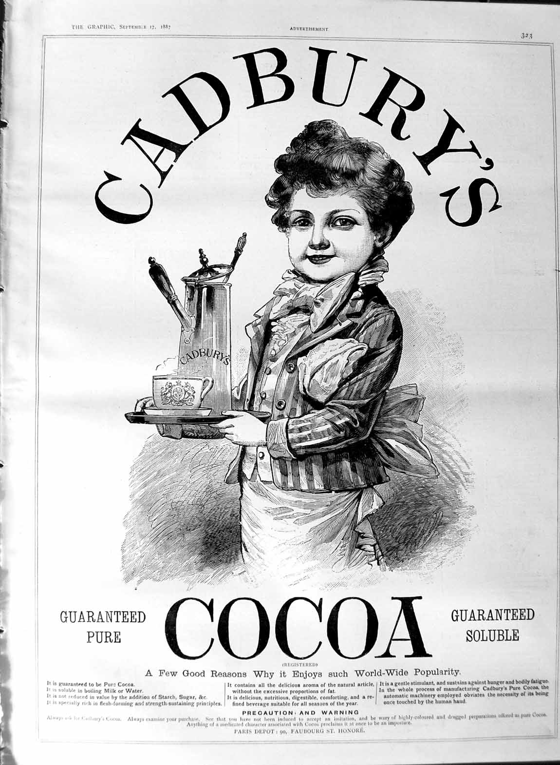 Antique Print Ref.464 1887 Advertisement Cadburys Cocoa Drinking Chocolate