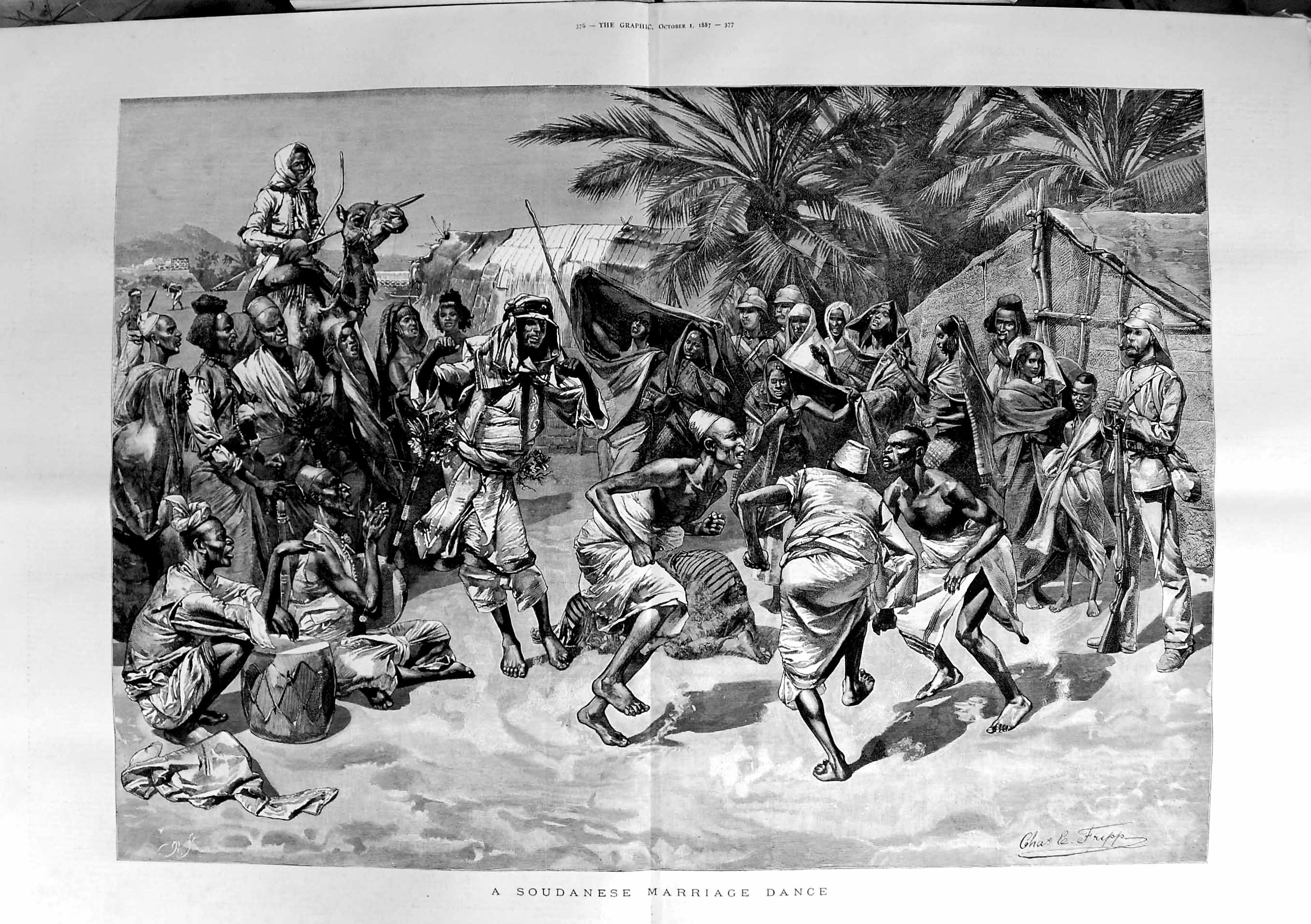 Original Old Antique Print 1887 Fine Art Scene Soudanese Marriage Dance 19th