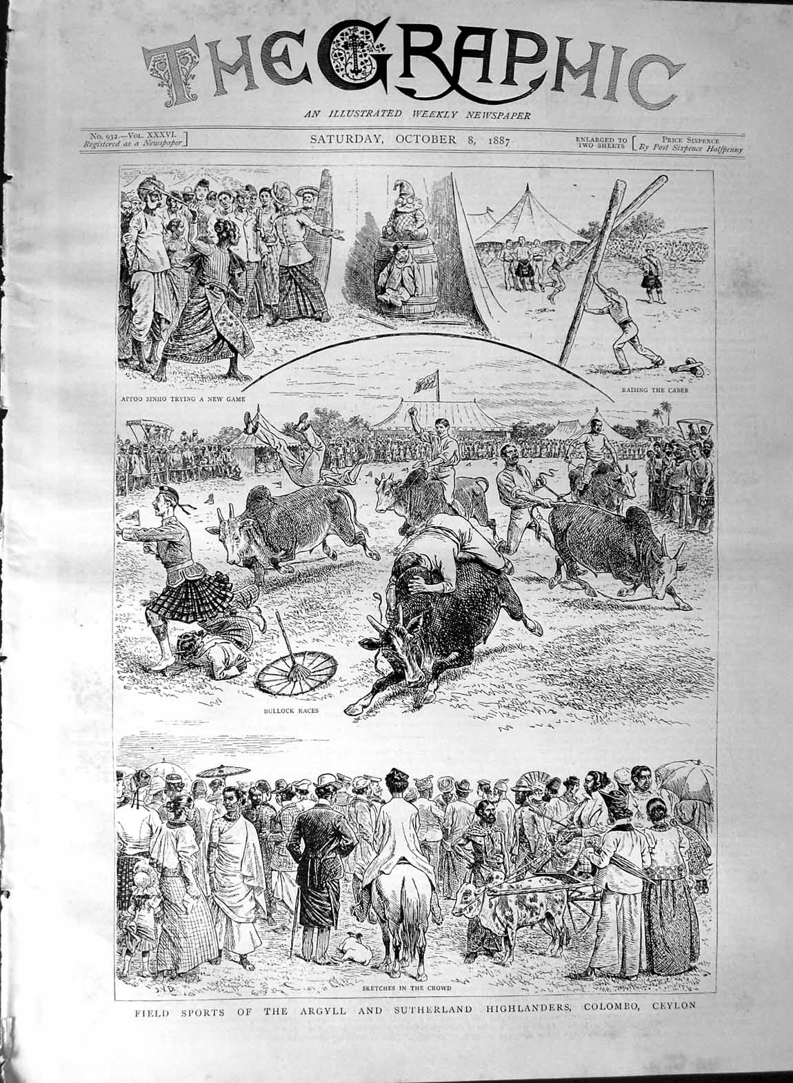 Original Old Antique Print 1887 Field Sports Argyll Sutherland Highlanders 19th