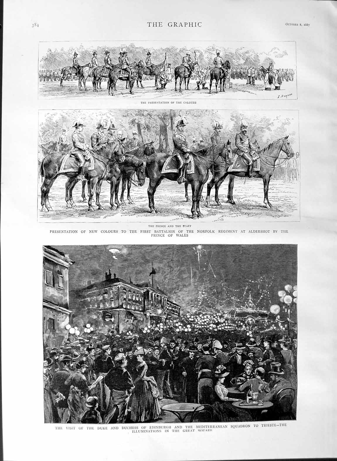 Old Antique Print 1887 Duke Edinburgh Trieste Prince Wales Aldershot Army 19th