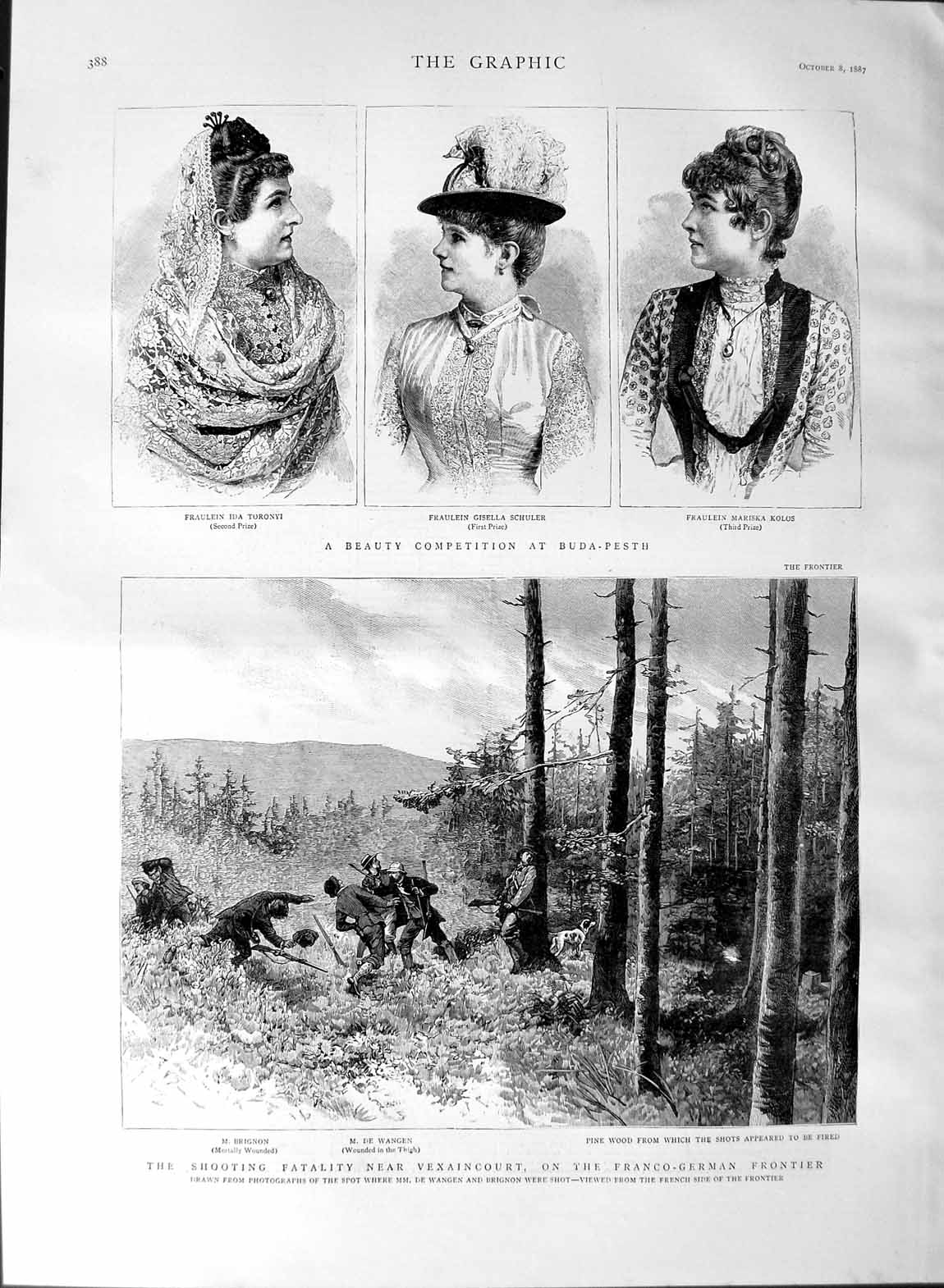 Original Old Antique Print 1887 Shooting Wangen Vexaincourt Brignon Buda-Pesth