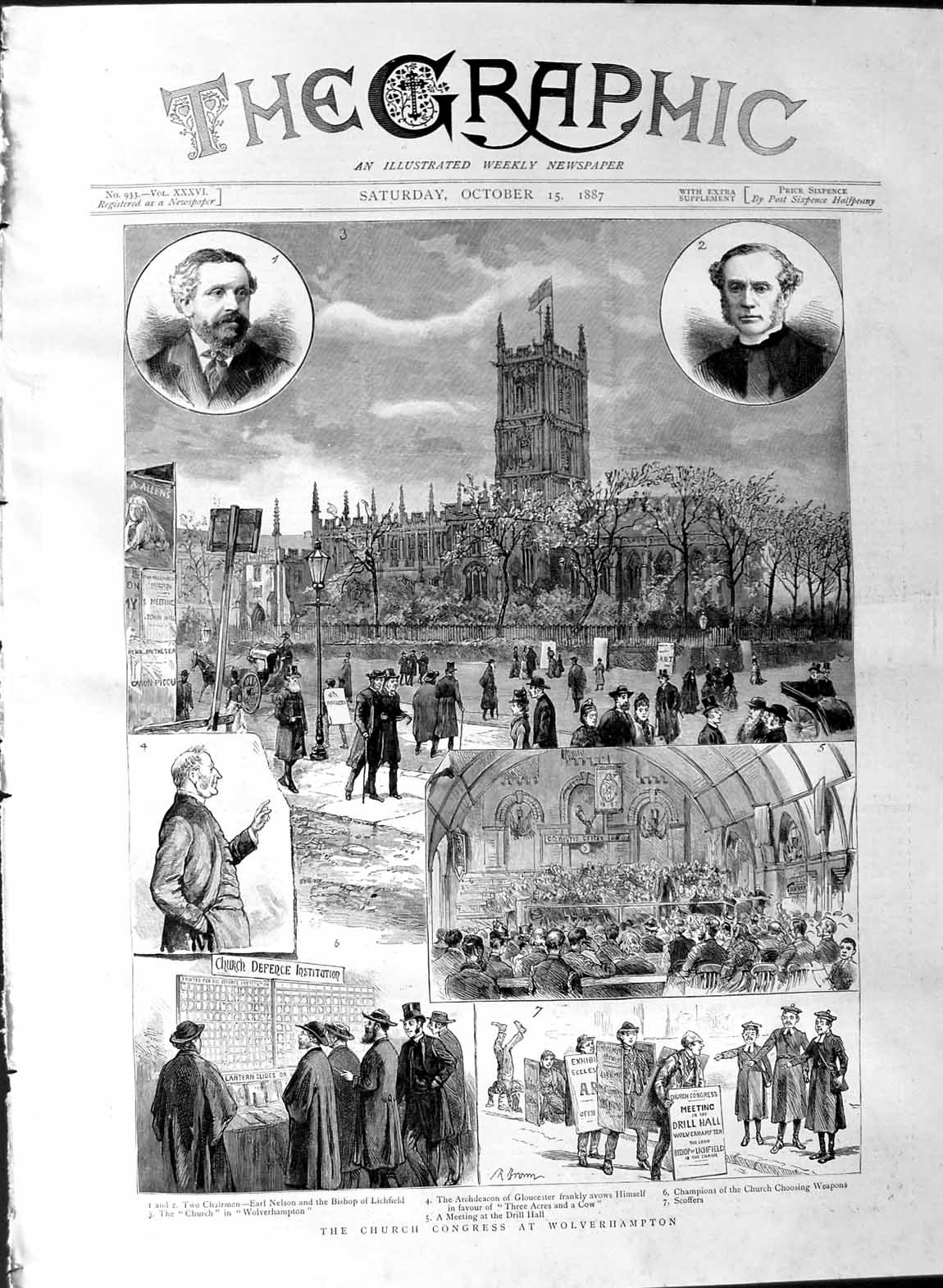 Original Old Antique Print 1887 Church Congress Wolverhampton Nelson Lichfield