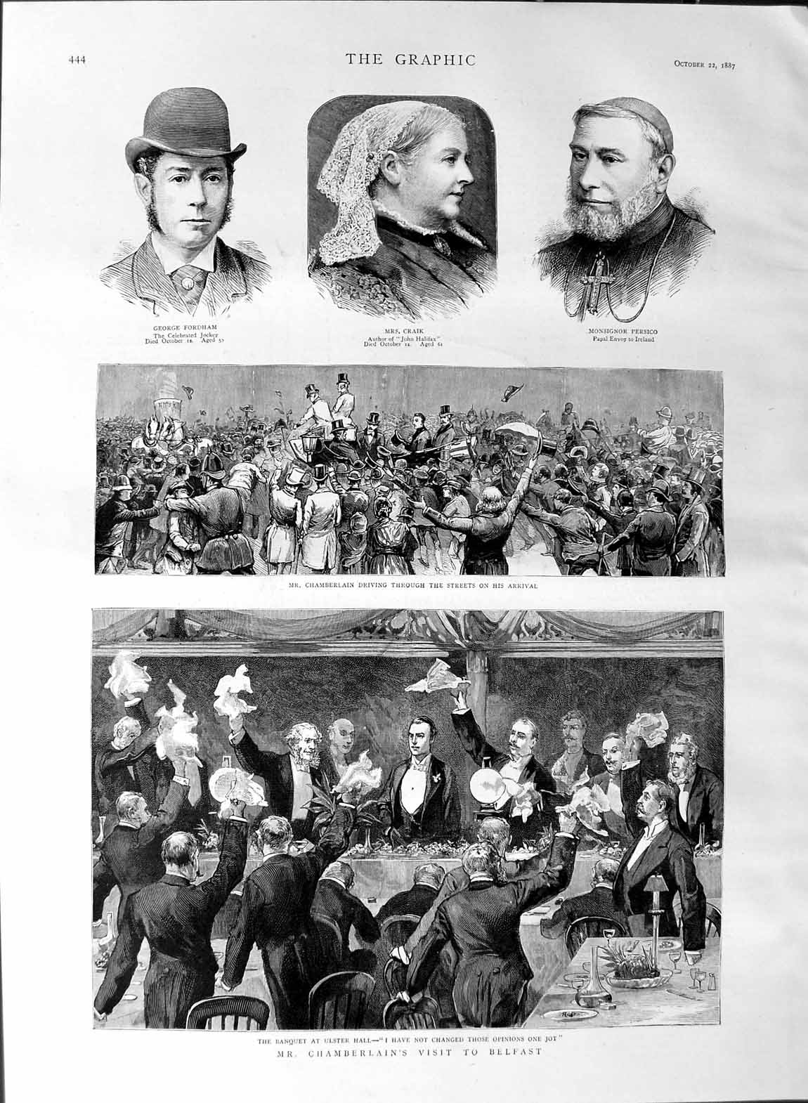 Old Antique Print 1887 Chamberlain Belfast Craik Fordham Perisco Ireland 19th