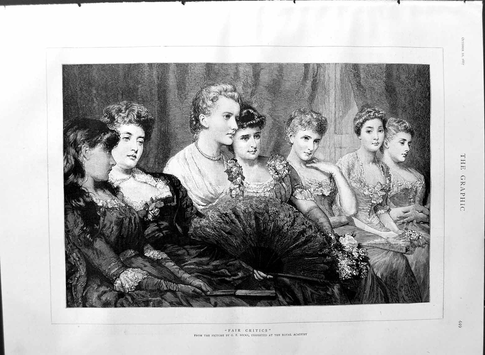 Original Old Antique Print 1887 Hicks Fine Art Ladies Theatre Royal Academy