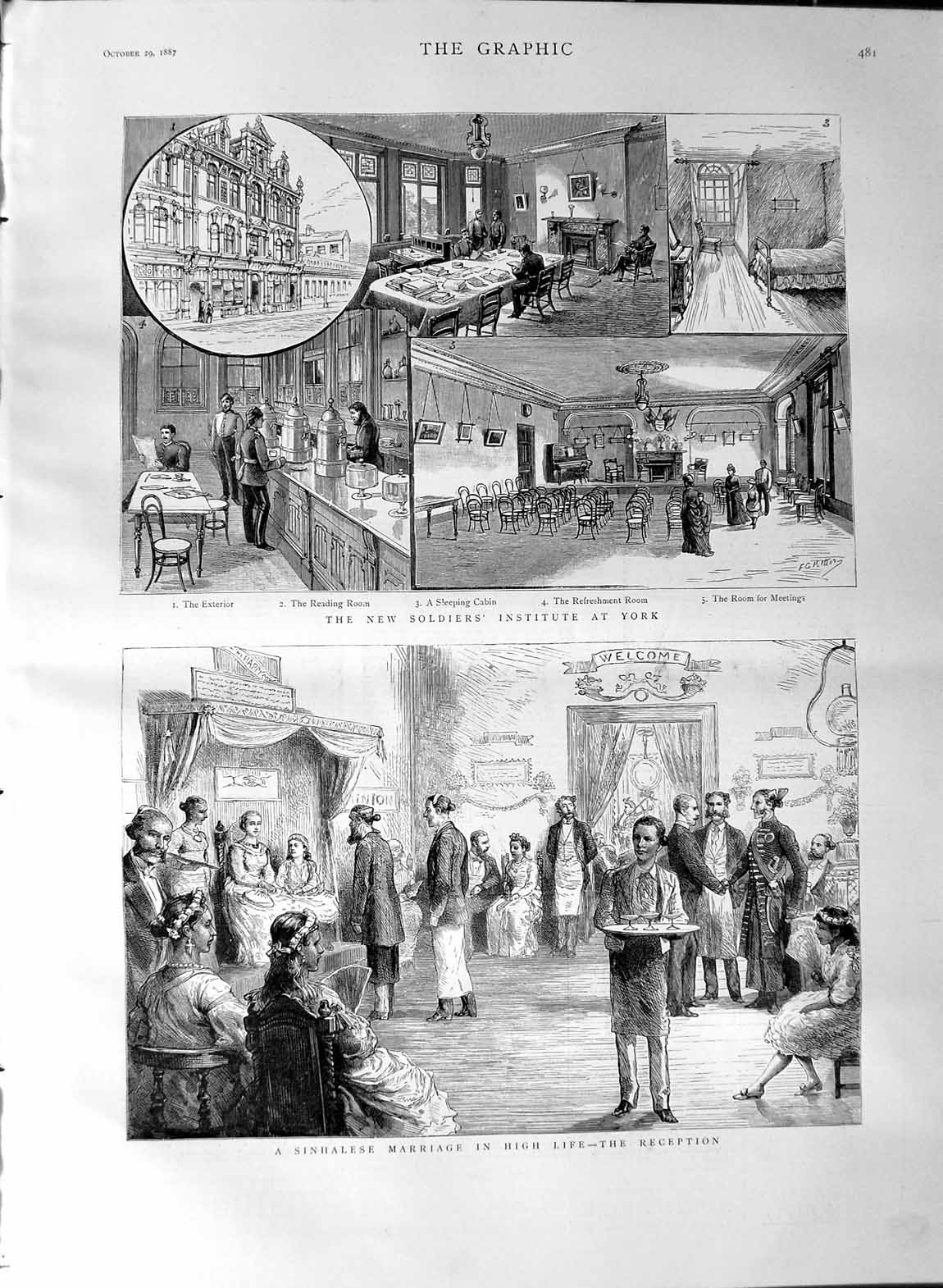 Original Old Antique Print 1887 Sinhalese Marriage New Siers Institute York