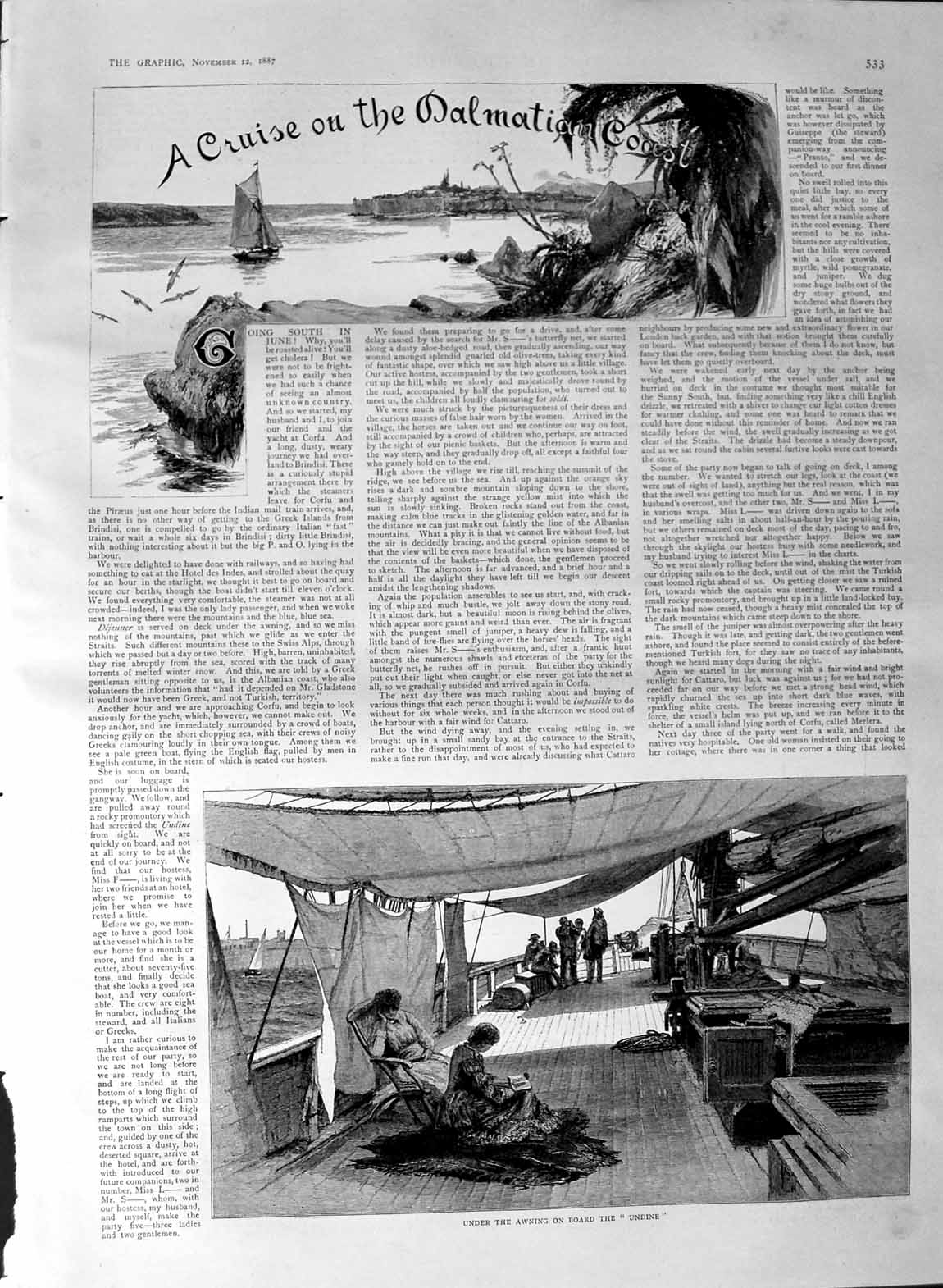 Old Antique Print 1887 Ship Cruise Undine Ragusa Amphitheatre Pola Istria 19th