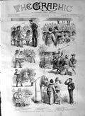 Original Old Antique Print 1887 Children'S Party Ship H.M.S Leander Yokoham 19th