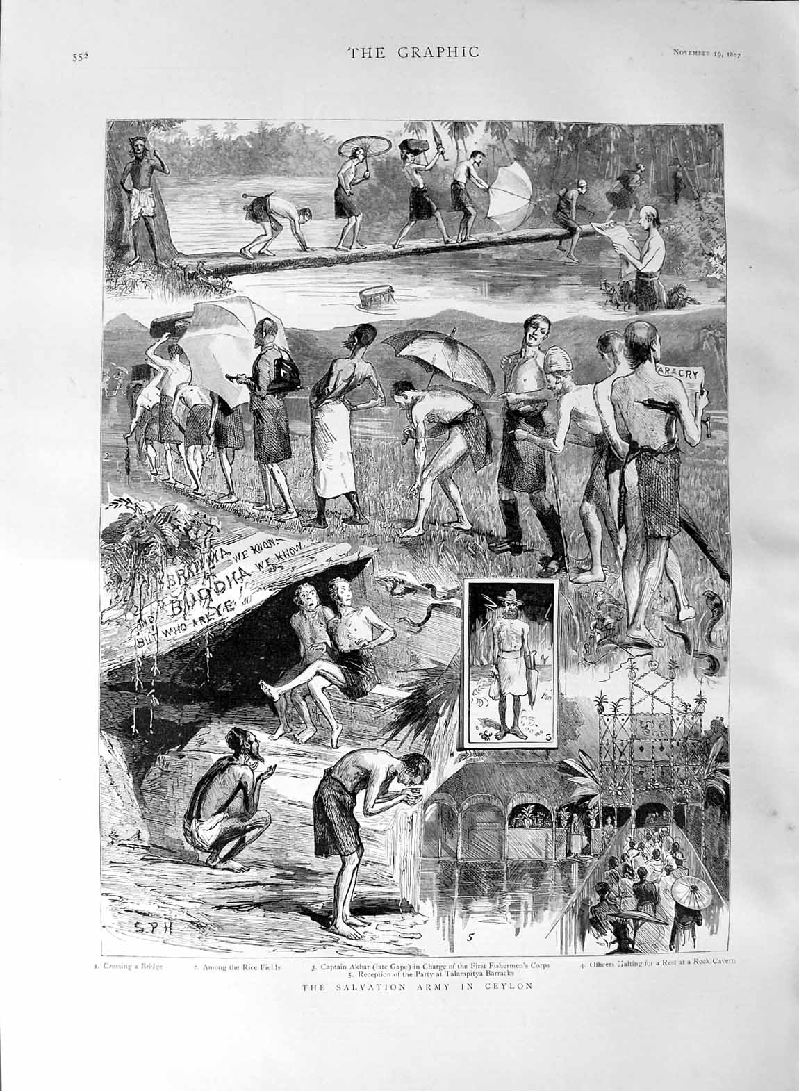 Old Antique Print 1887 Salvation Army Ceylon Rice Fields Akbar Talampitya 19th