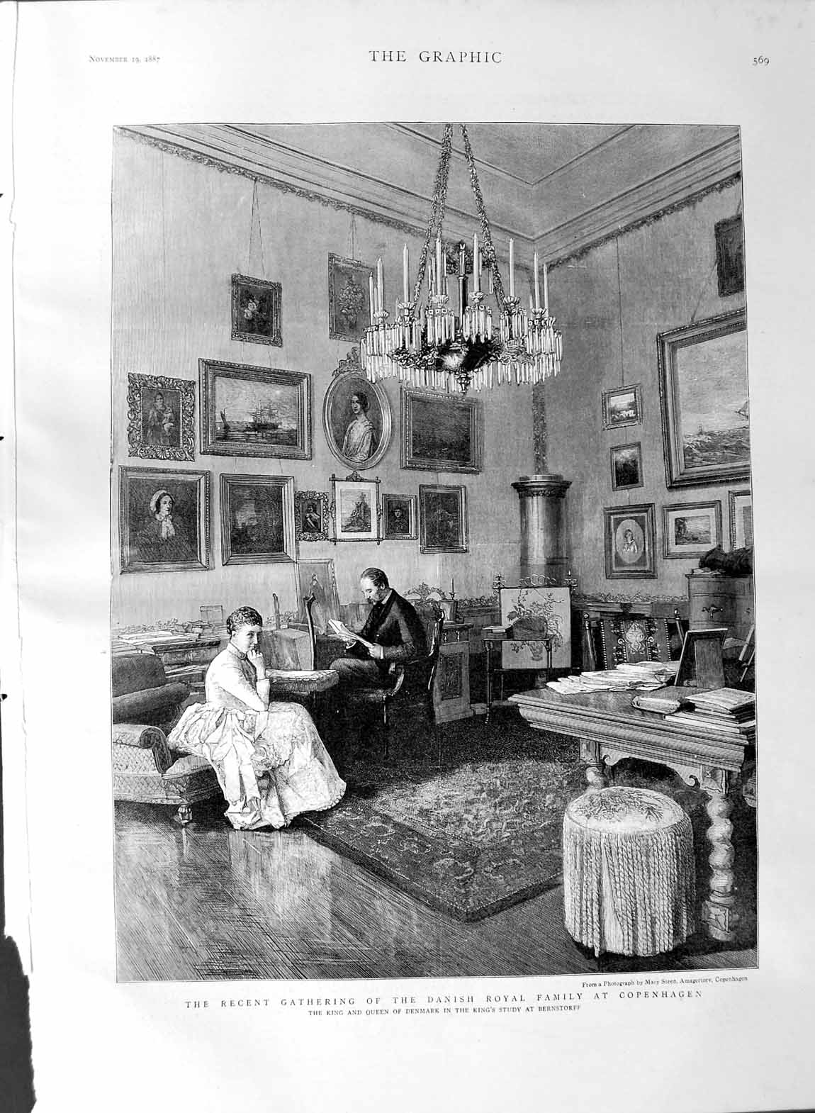 Original Old Antique Print 1887 King Queen Danish Royal Copenhagen Ber Victorian