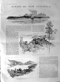 Old Antique Print 1887 New Zealand Picton Pelorus Whaling Table Mountain 19th