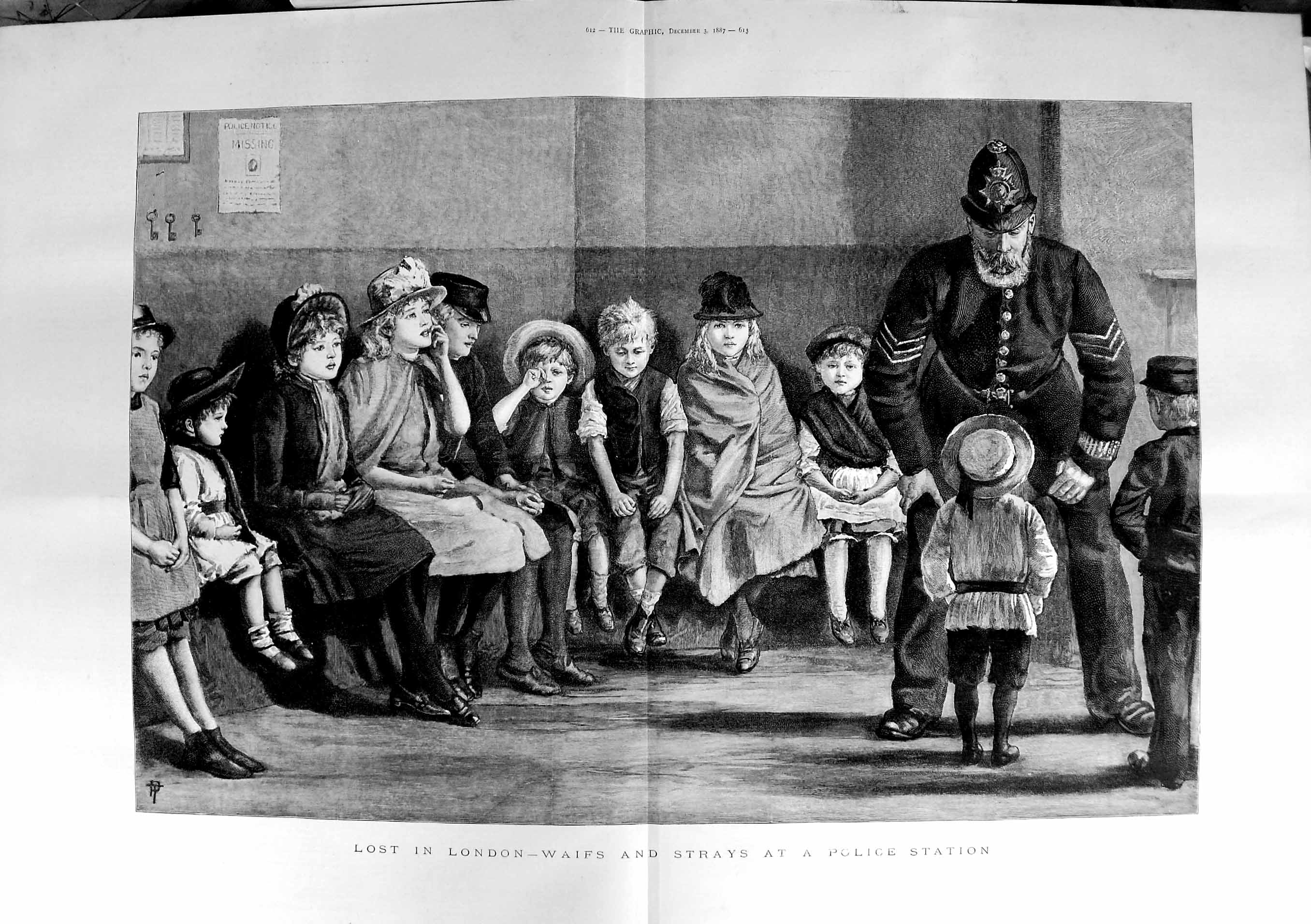 Original Old Antique Print 1887 London Waifs And Strays Children Police 19th