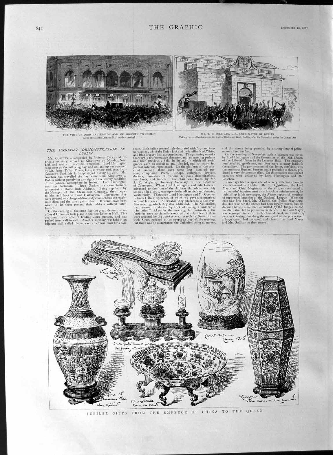 Old Antique Print 1887 Queen Jubilee Emperor China Sullivan Mayor Dublin 19th