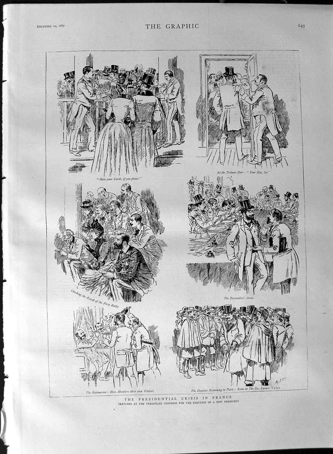 Original Old Antique Print 1887 Versailles Congress Election France President