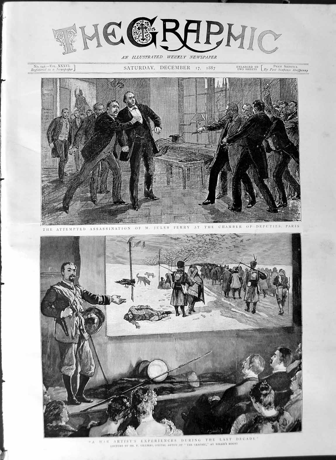 Old Antique Print 1887 Assassination Jules Ferry Paris Willis'S Villiers 19th
