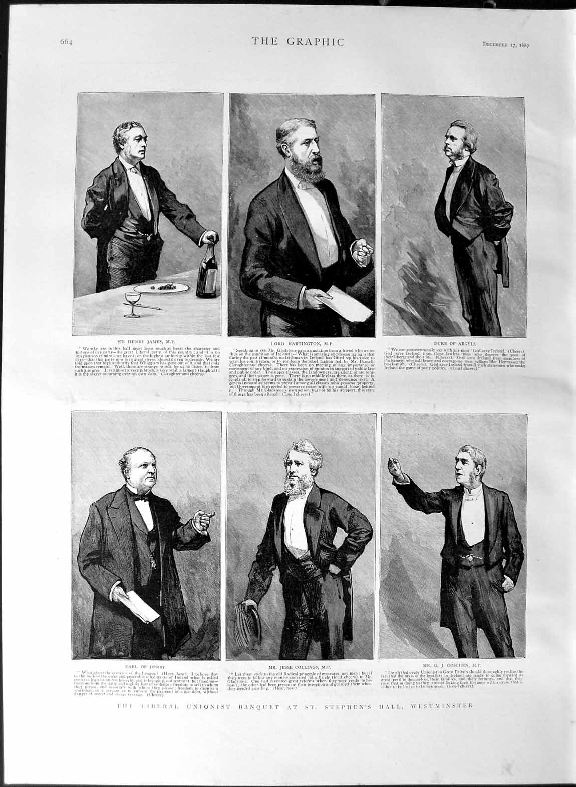 Old Antique Print 1887 Liberal Unionist St. Stephens Music James Argyll 19th