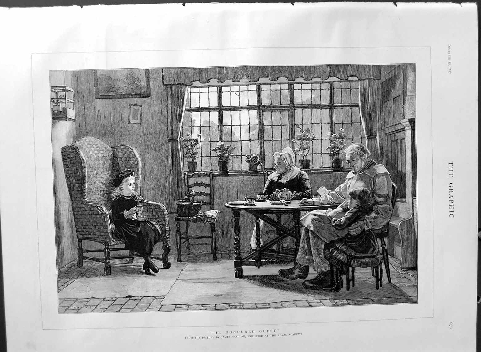 Original Old Antique Print 1887 James Hayllar Fine Art Family Home Te Victorian