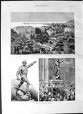 Original Old Antique Print 1887 Statue General Earle Liverpool San Remo Germany