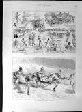 Old Antique Print 1887 Jinriksha Race Ceylon Fishing Langley Slough Canal 19th