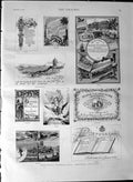 Original Old Antique Print 1887 Post Office Christmas Greetings London Lisbon