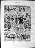 Original Old Antique Print 1887 Bavarian Christmas People Siers Horses Post