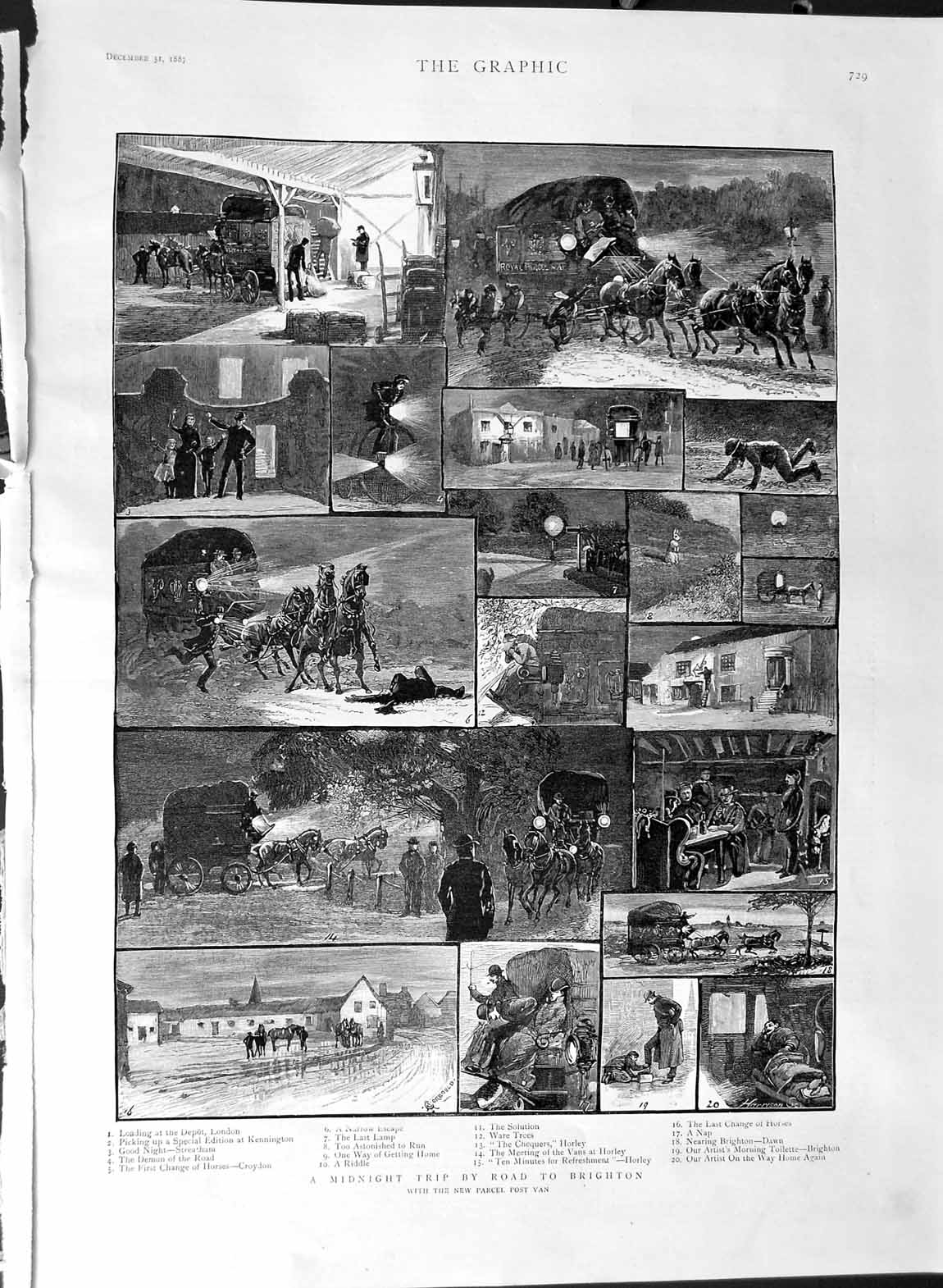 Original Old Antique Print 1887 Road Trip Brighton Transport Parcel Post Va 19th
