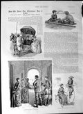 Original Old Antique Print 1887 Christmas India Church Elsie Vennell Boat Horse