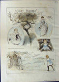 Old Antique Print 1887 Story Illustrations Troublesome Little Girl Colour 19th
