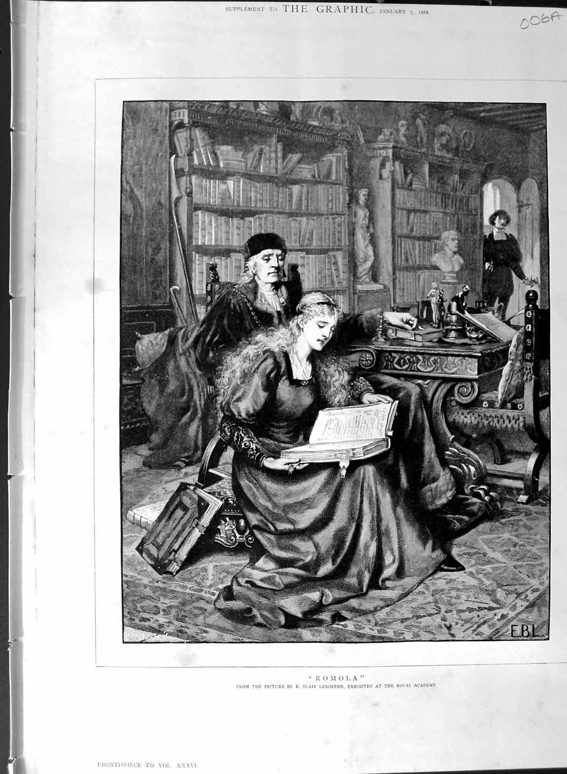 Original Old Antique Print 1888 Fine Art Romola Lady Reading Book Leighton 0