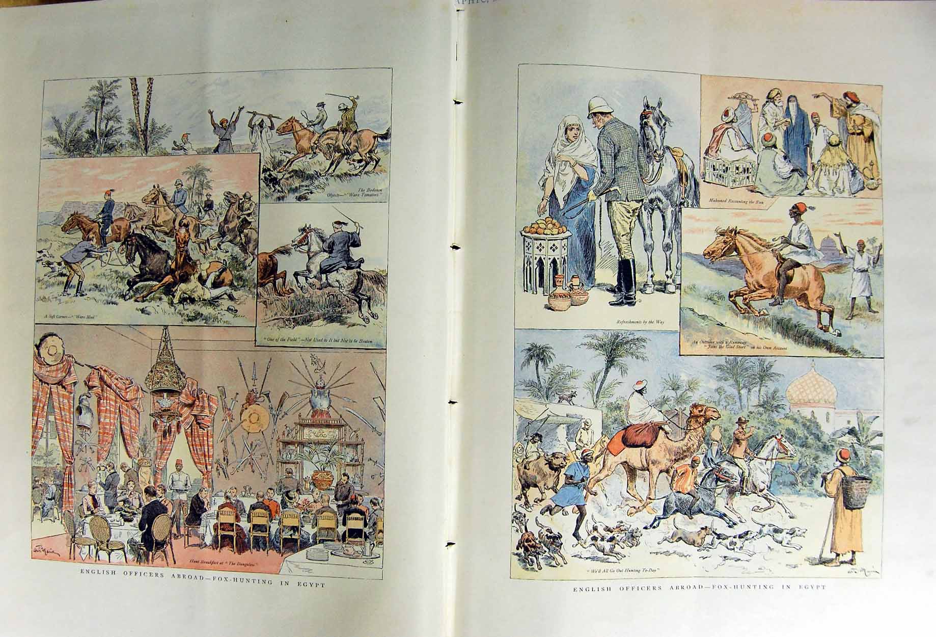 Antique Old Print 1888 Fox Hunting Egypt English Officers Camel Horse Dog 0 19th