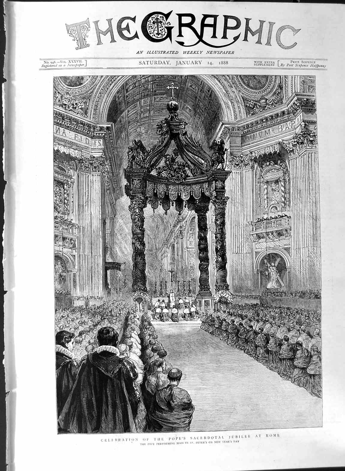 Old Antique Print 1888 Celebration Pope Sacerdotal Jubilee Rome St. Peter 19th